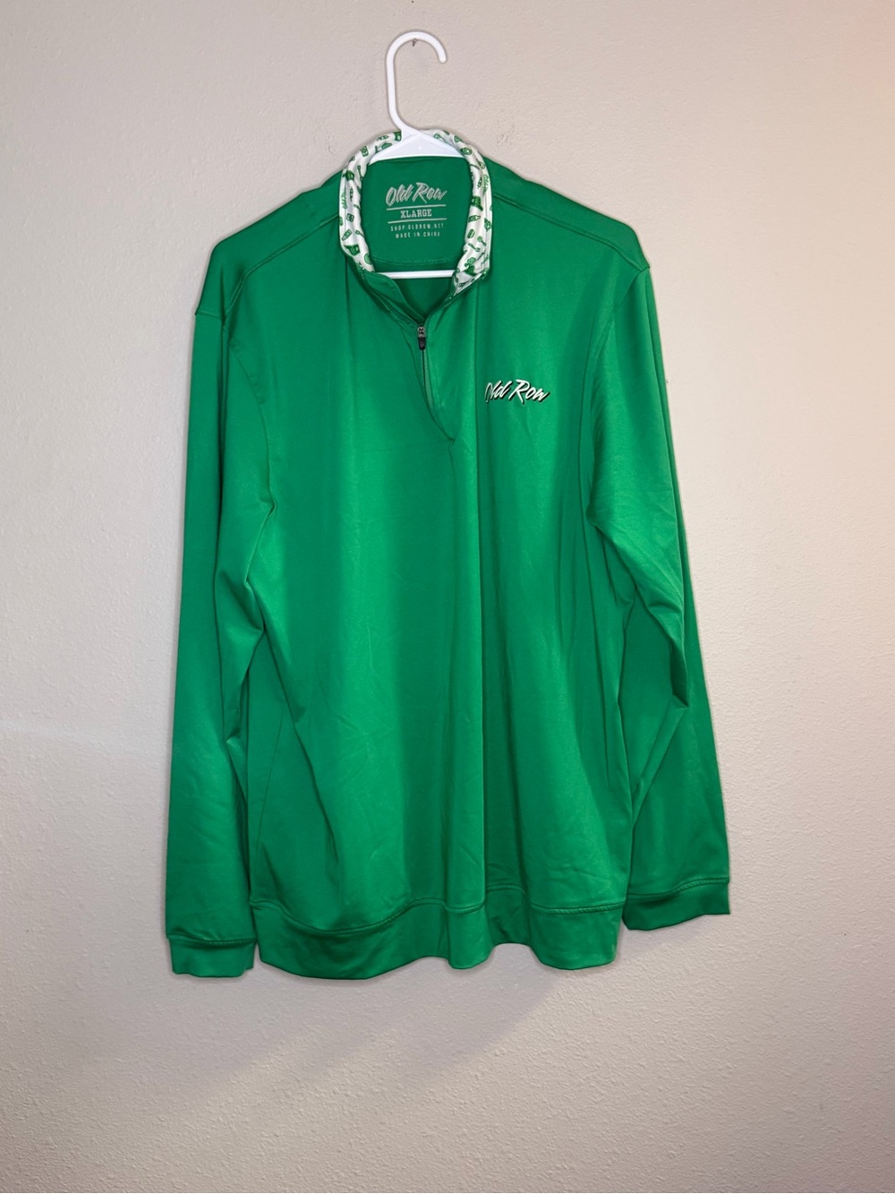 Men’s Old Row XL Pullover Tailgate Quarter Zip Kelly Green Sports Fan